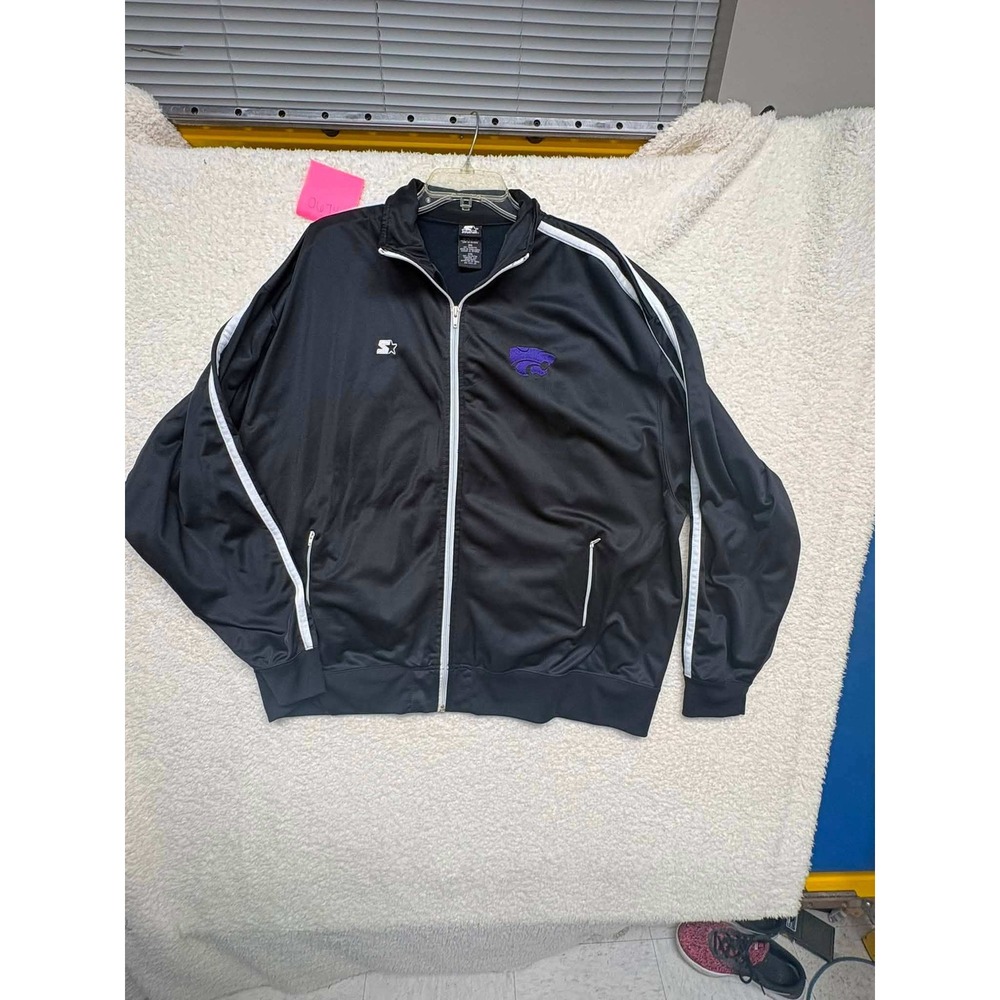 Starter Kansas State Wildcats Track Jacket Mens 3XL Black Full Zip Powercat Logo